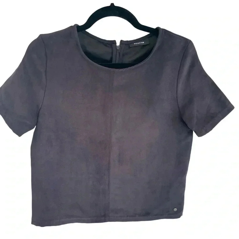 Black Suede Short Sleeve Top UK Firetrap
